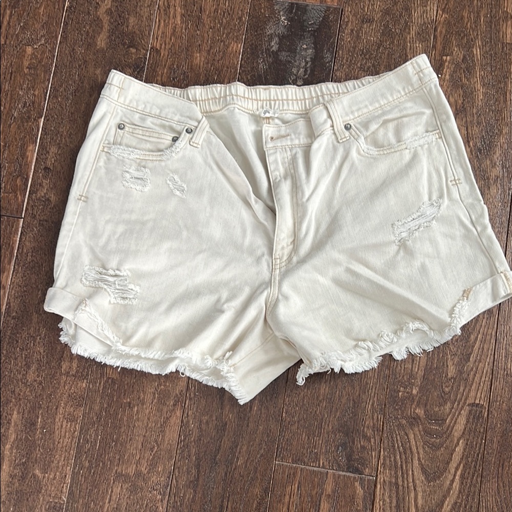 Women's Distressed White Denim Shorts